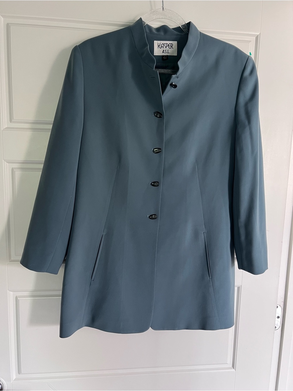 Kasper Slate Blue Stand-Collar Blazer Jacket